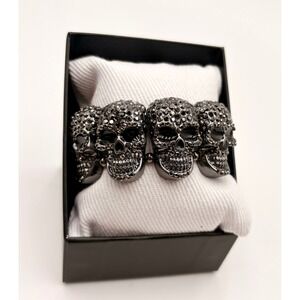 Natasha Gunmetal Rhinestone Skull and Bone Stretch Statement Bracelet NEW